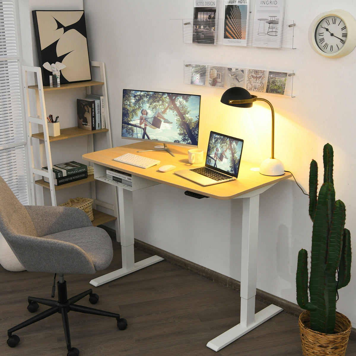 48-Inch Electric Standing Desk, Adjustable Height – Beige
