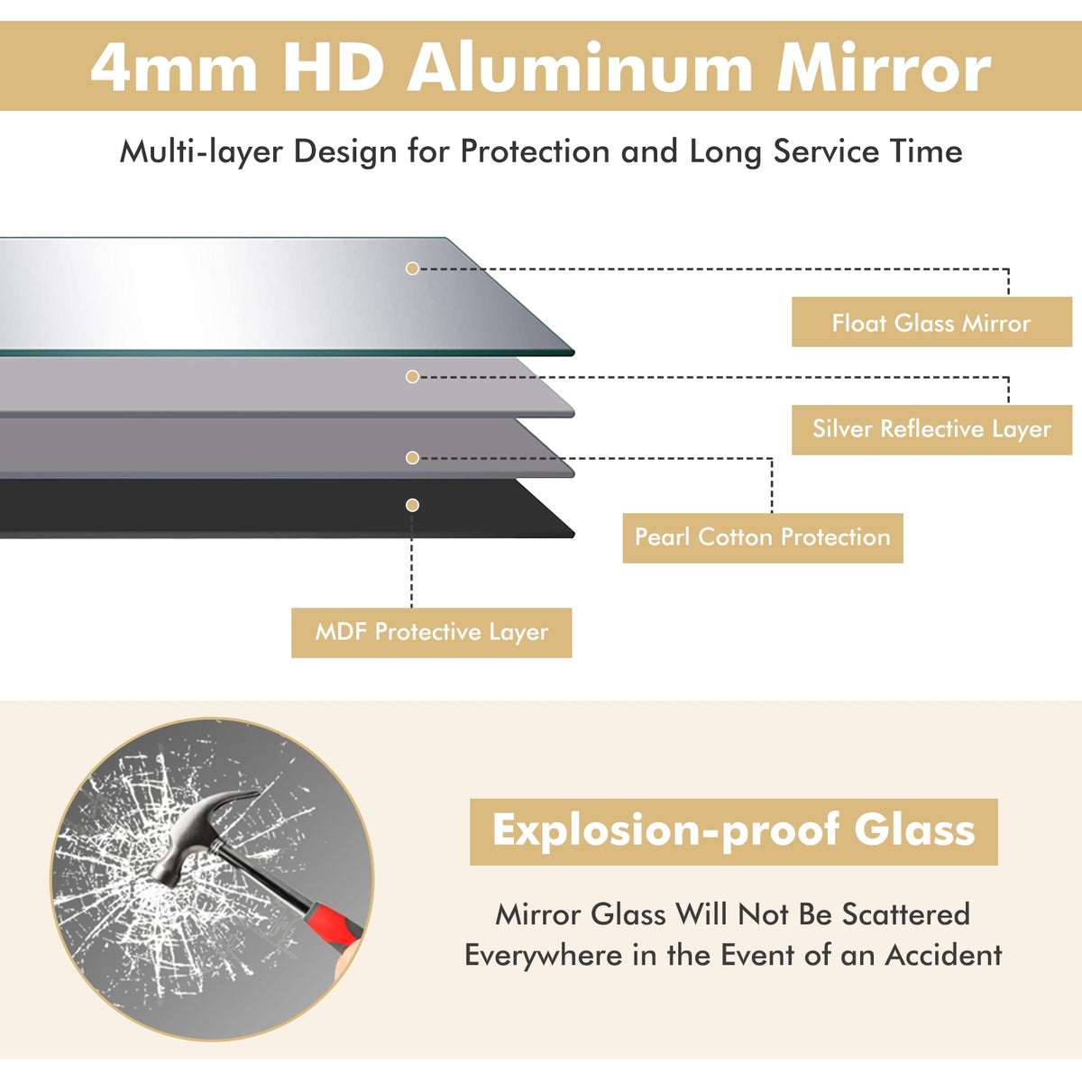 59 Inch Full Length Rectangle Mirror - Large Bedroom Mirror with Golden Frame