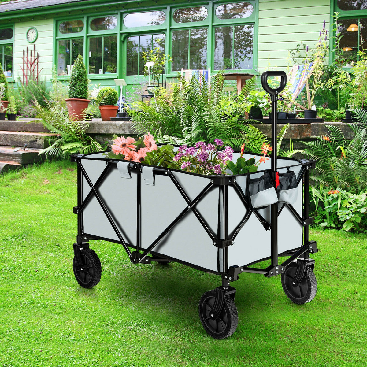 Folding Wagon Cart with Adjustable Handle - Gray