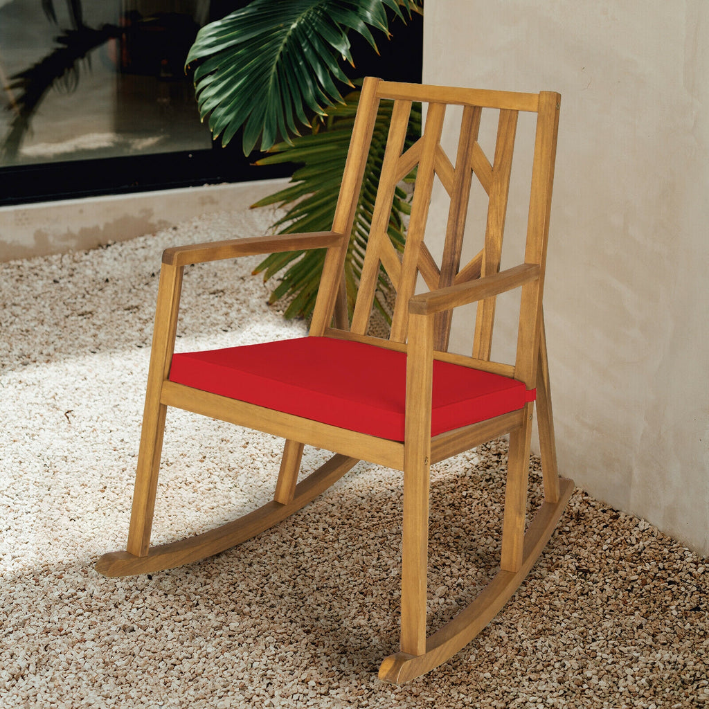 Patio Acacia Wood Rocking Chair Sofa with Armrest and Cushion for