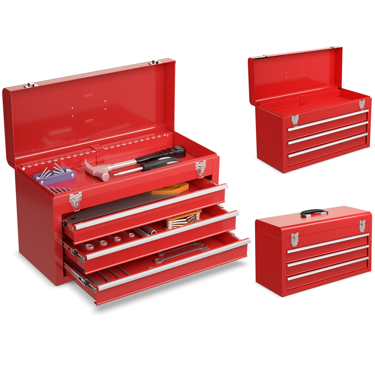 Tool Cabinet Box with 3 Drawers - Red