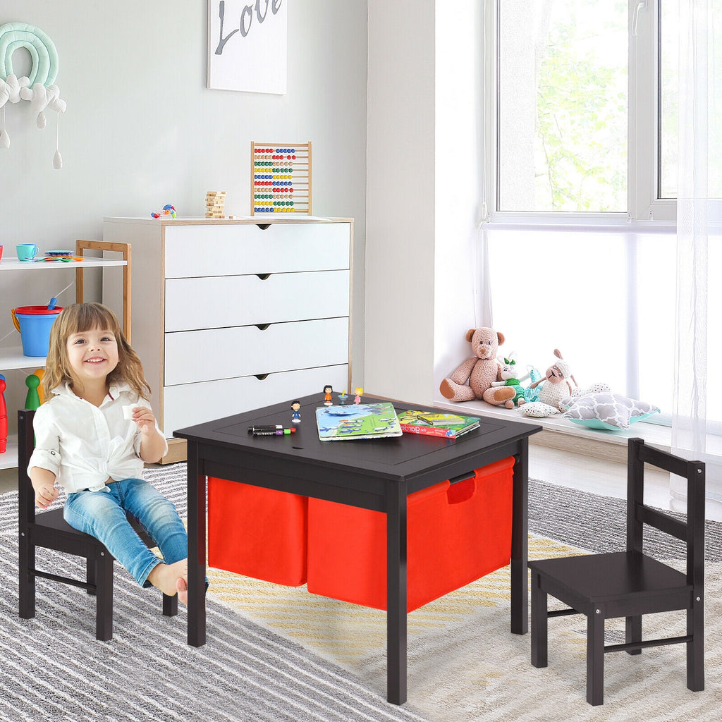Kids Activity Table and 2 Chairs Set with Storage - Dark Brown