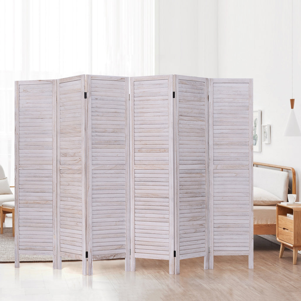 White 6-Panel Classic Venetian Wooden Room Divider Screen - Costway