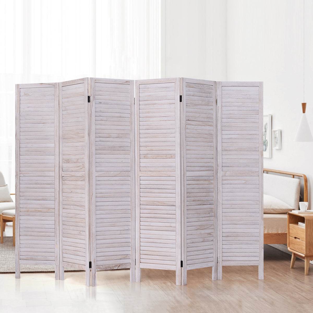 White 6-Panel Classic Venetian Wooden Room Divider Screen - Costway