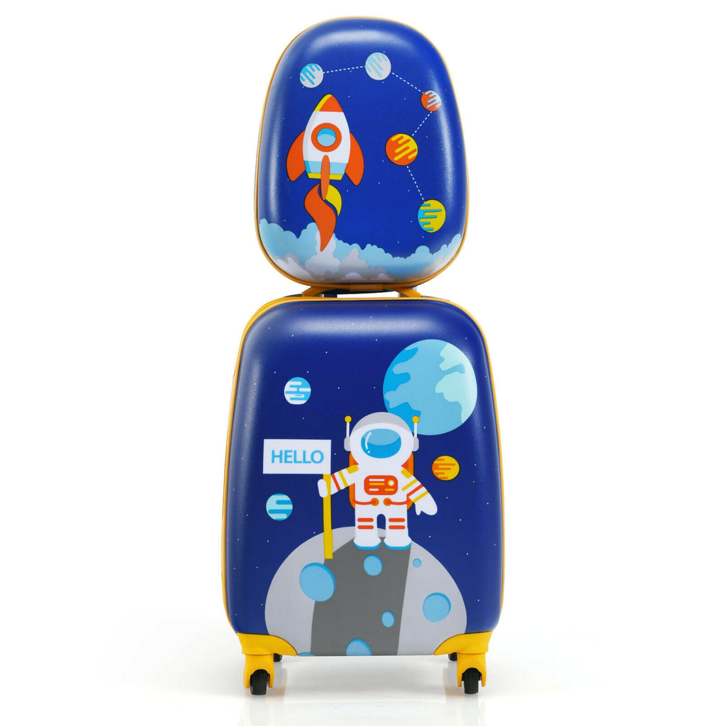 Kids Luggage Set with Backpack and Suitcase - Astronaut Pattern, 12 & 16 Inch, Travel Ready