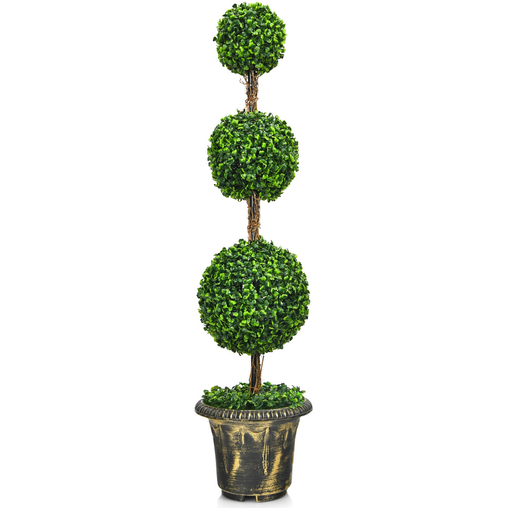 Artificial Topiary Tree - 4 Feet Triple Ball Faux Plant for Indoor & Outdoor Decor
