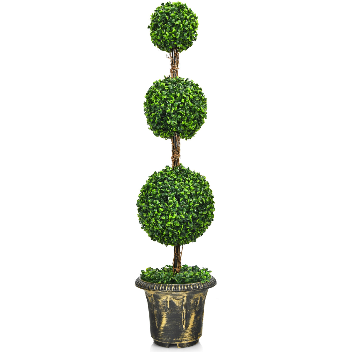 Artificial Topiary Tree - 4 Feet Triple Ball Faux Plant for Indoor & Outdoor Decor