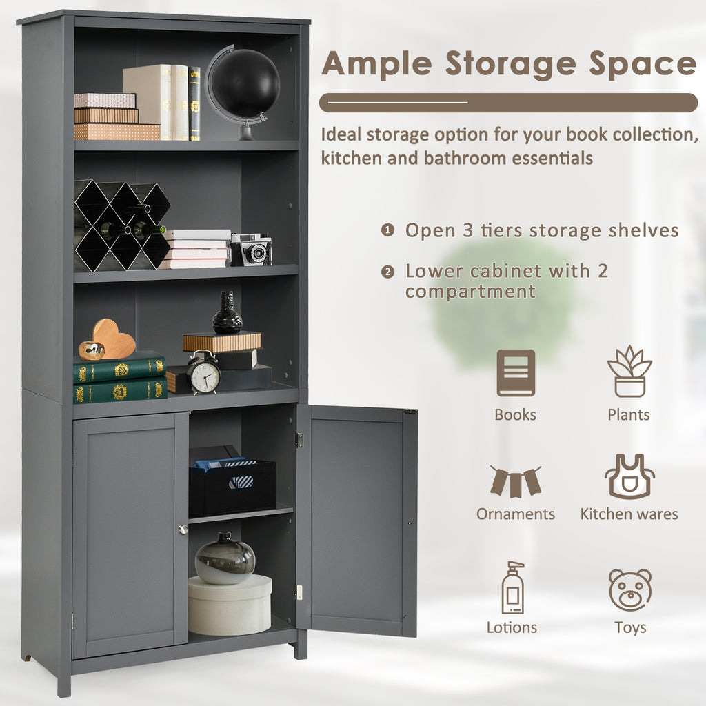 Standing Wooden Bookcase with 3 Tier Open Book Shelving and Double