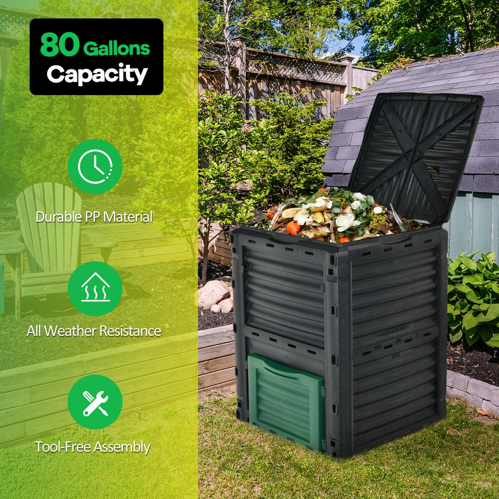80-Gallon Outdoor Composter with Large Openable Lid and Bottom Exit