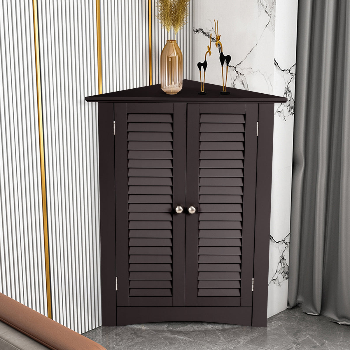 Corner Storage Cabinet 2-Door, Brown