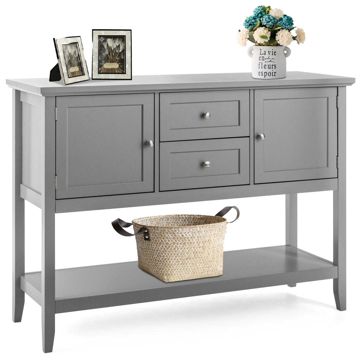 Wooden Sideboard Buffet Console Table with Drawers, Gray