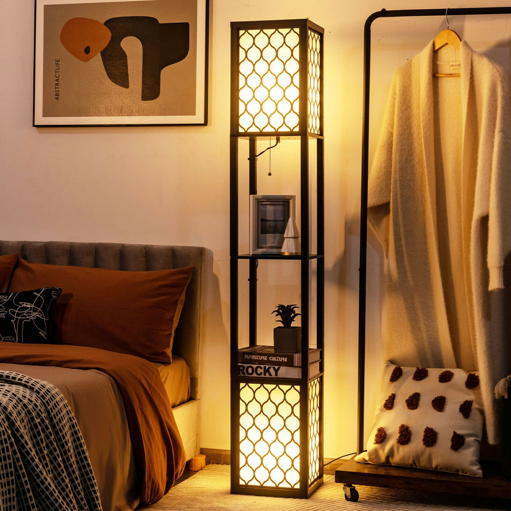 Freestanding Floor Lamp with Shelf & Double Pull Chain Foot Switch