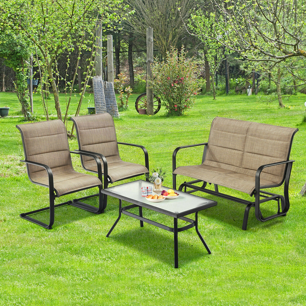 4 Pieces Outdoor Patio Furniture Set with Padded Glider Loveseat and