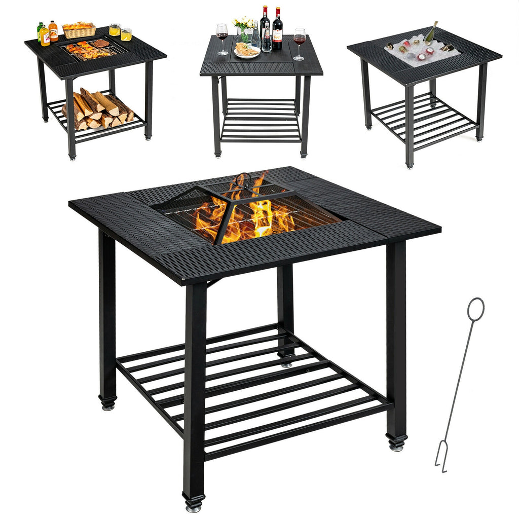 31-Inch Square Wood-Burning Fire Pit Dining Table
