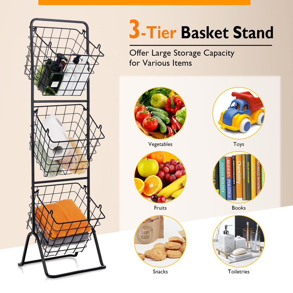 Adjustable 3-Tier Fruit Basket Stand for Kitchen & Organizing