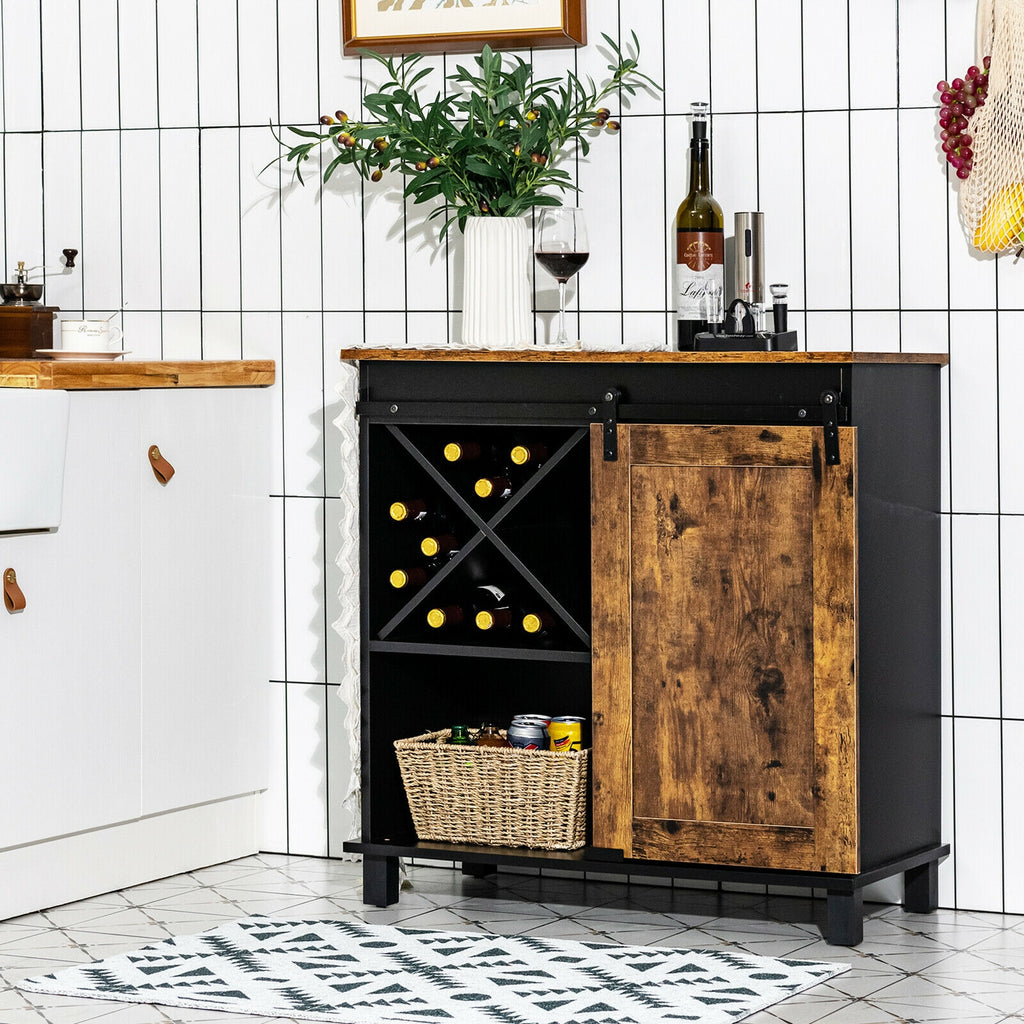 Storage Cabinet with Sliding Barn Door - Rustic Brown
