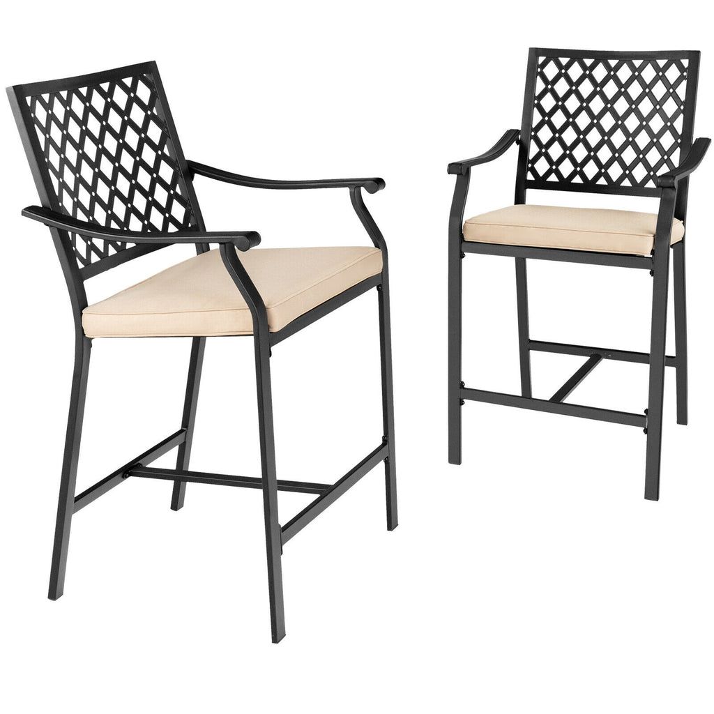 Patio Bar Stools Set of 2 Counter Height Rattan with Armrest - Gray