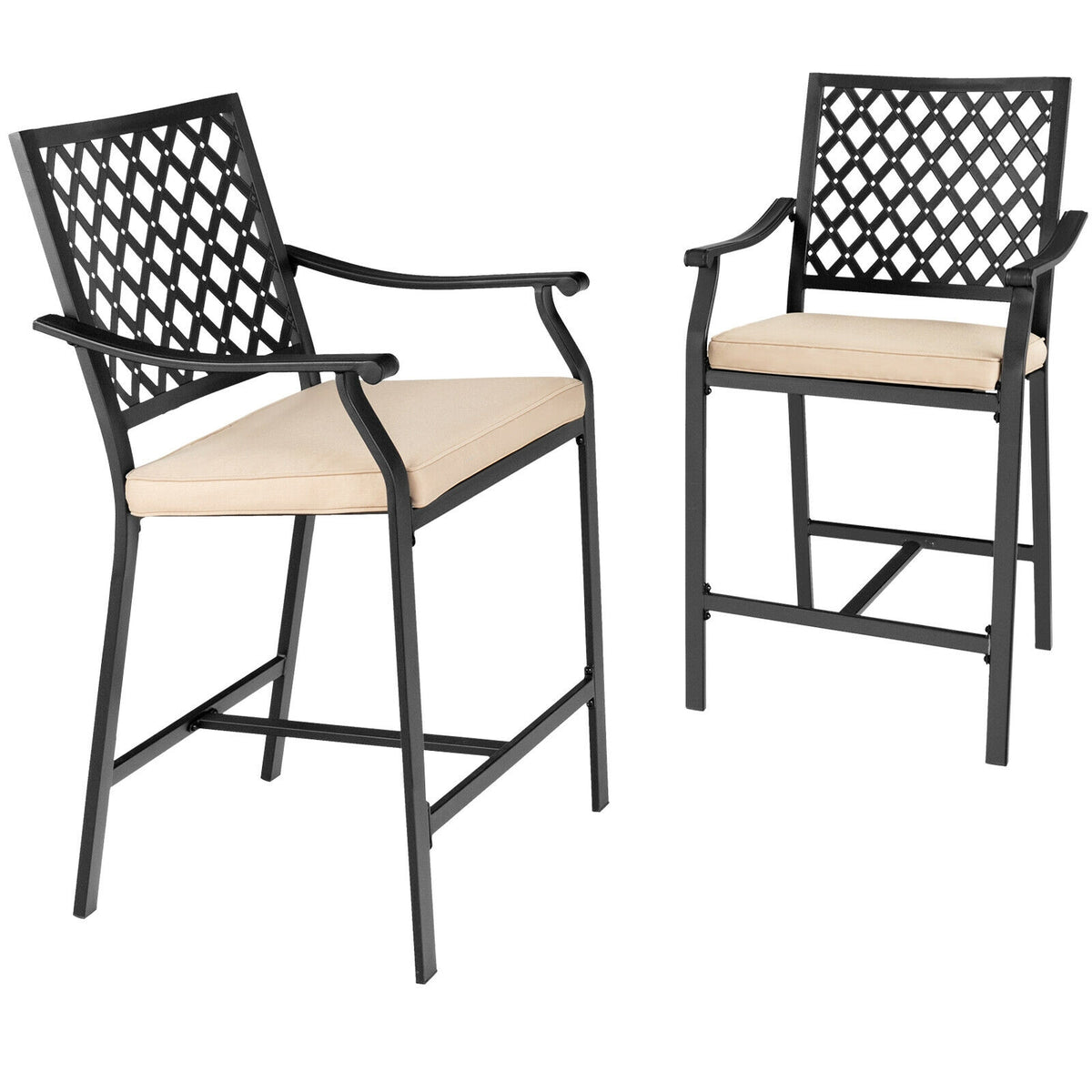 Patio Bar Stools Set of 2 Counter Height Rattan with Armrest - Gray