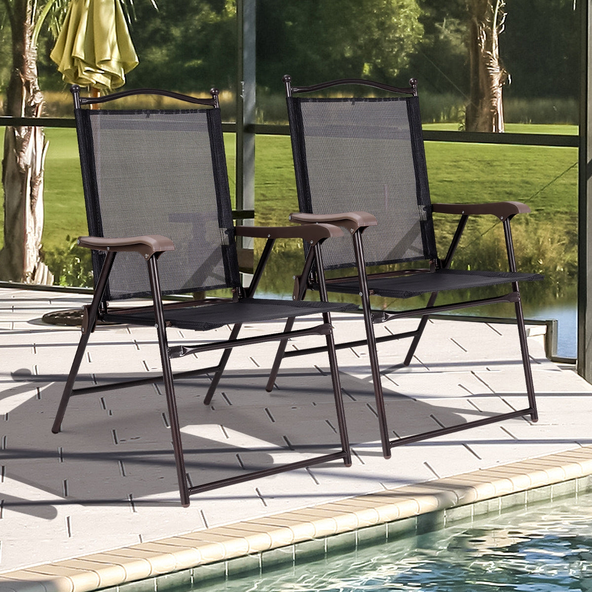 Folding Sling Chair Set of 2 – Black