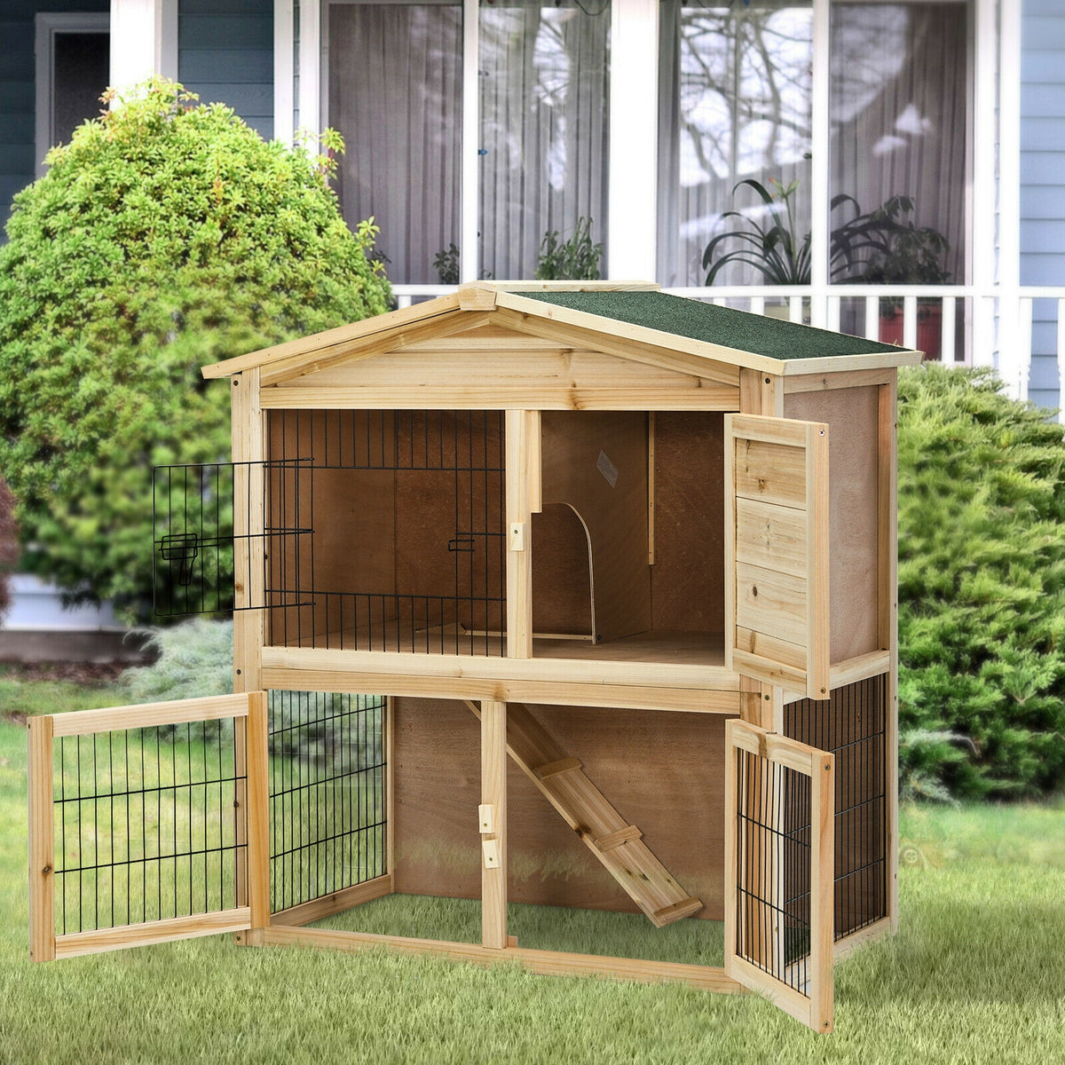 35 Inch Wooden Chicken Coop with Ramp - Durable Pet House with Ventilation & Waterproof Roof
