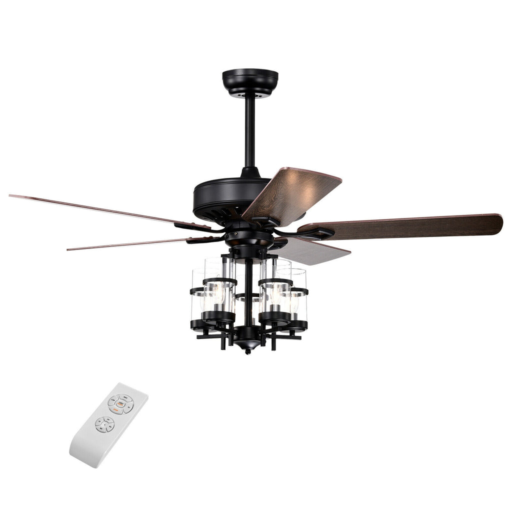 50 Inch Noiseless Ceiling Fan Light with Explosion-Proof Glass Shades - Black Variation