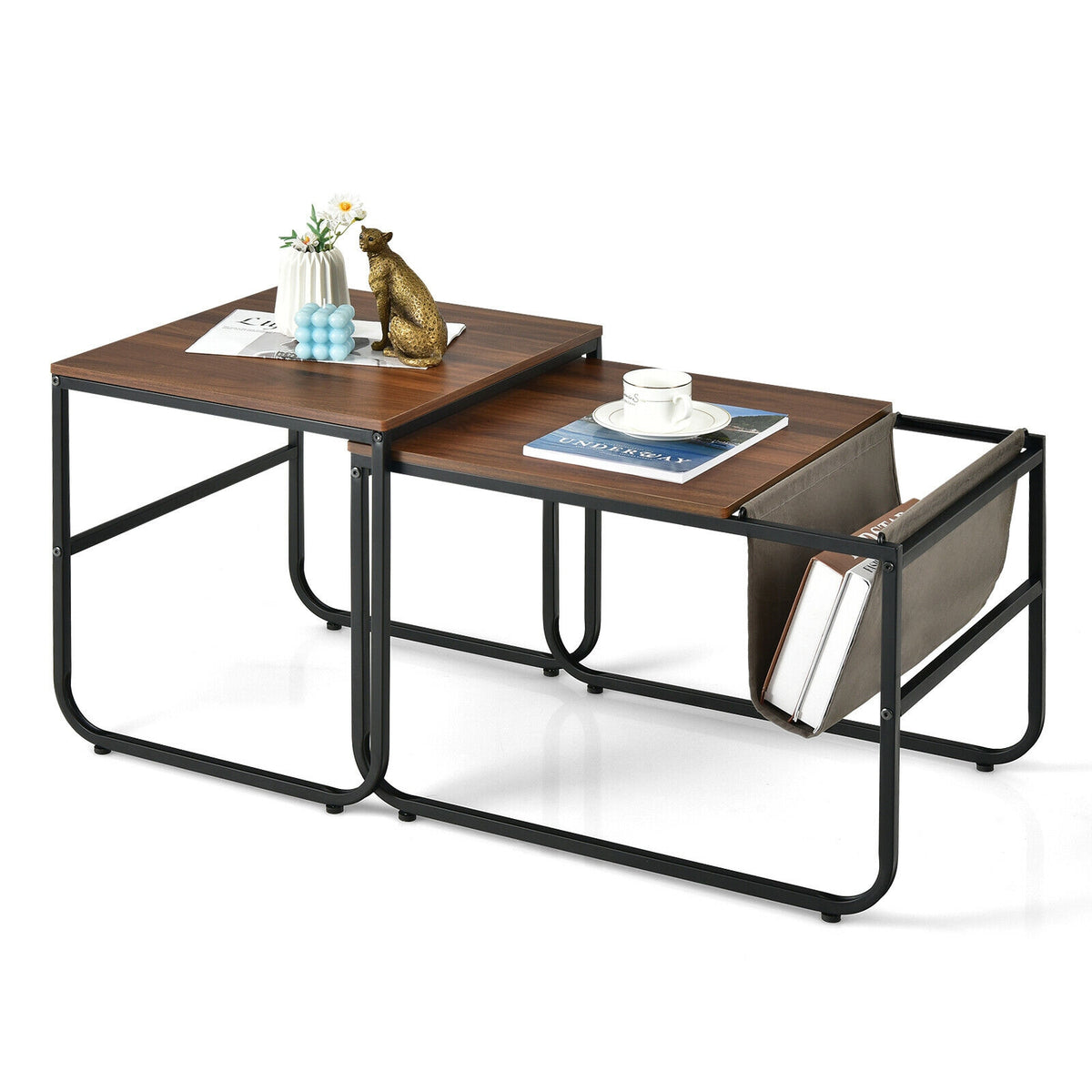 Nesting Coffee Table Set with Storage – Rustic Brown