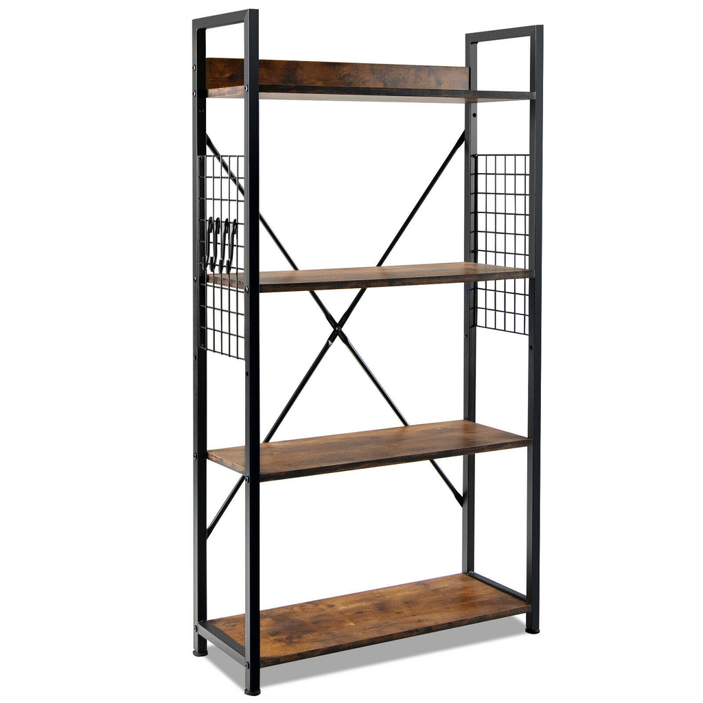 4-Tier Bookshelf with Metal Frame and Adjustable Foot Pads