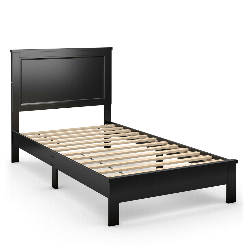 Queen Size Platform Bed Frame with Headboard - Black