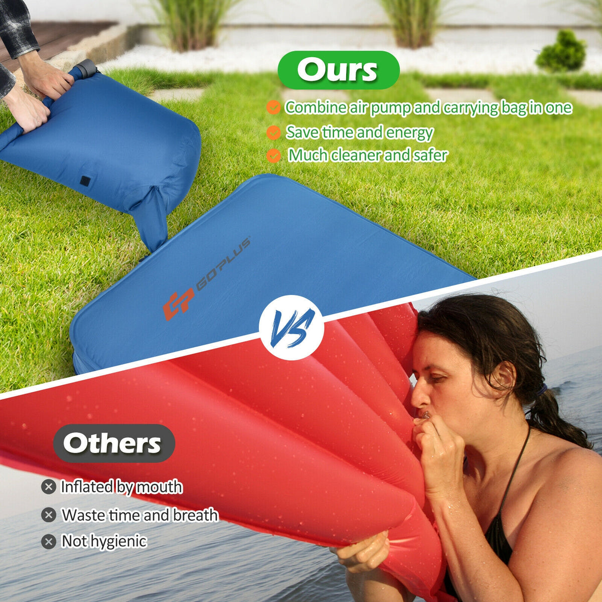 Self Inflating Camping Sleeping Mattress with Carry Bag - Blue