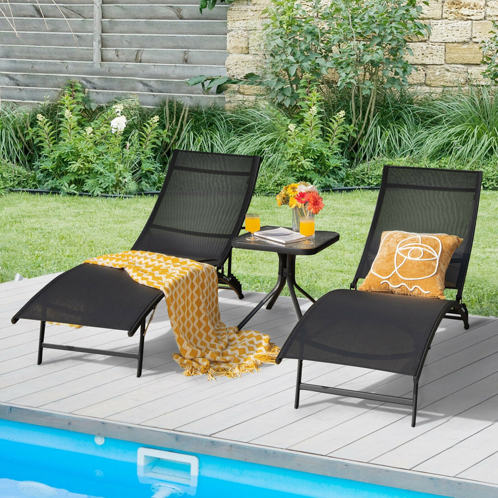2 Pieces Patio Folding and Stackable Chaise Lounge Chair with