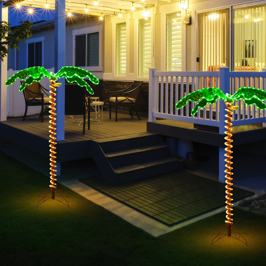 5 Feet LED Pre-Lit Palm Tree Decor with Rope Lights for Indoor Outdoor Use