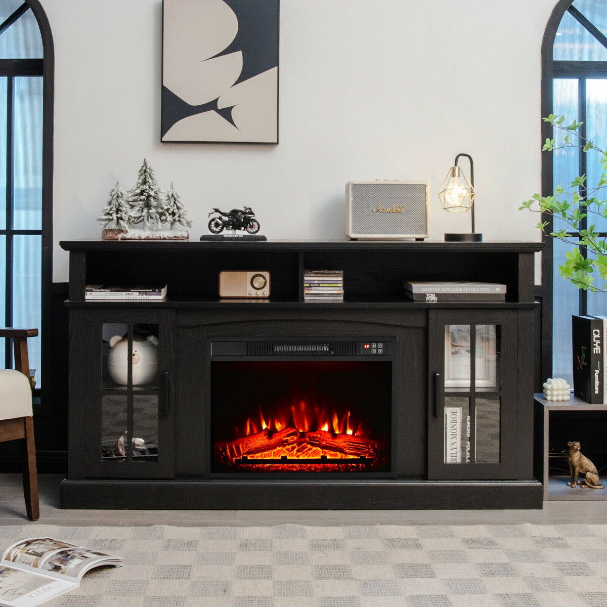 Fireplace TV Stand for TVs Up to 65 Inch with Side Cabinets, Brown