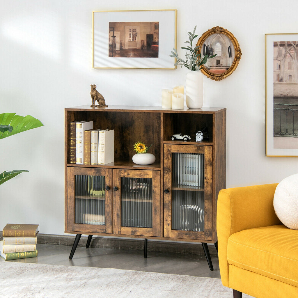 Industrial Buffet Storage Cabinet with Glass Door - Rustic Brown