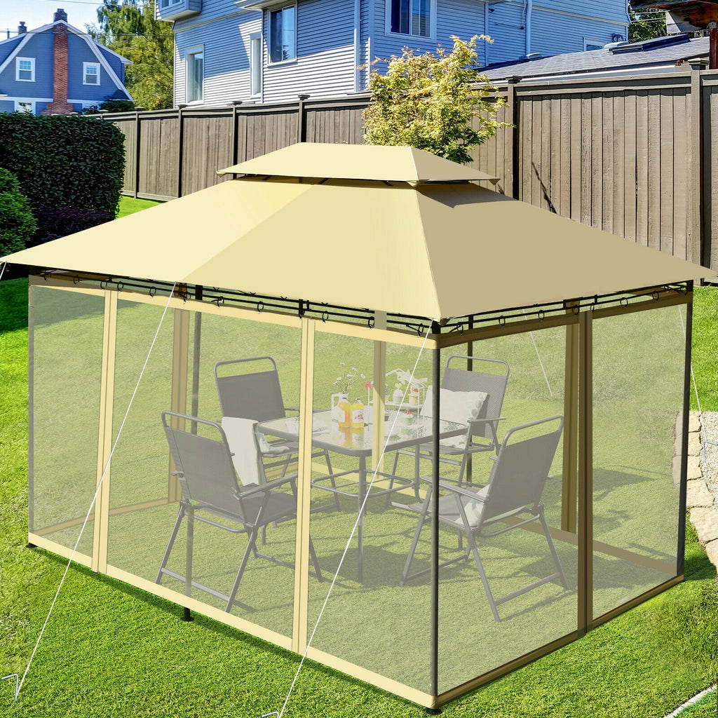 10 x 13 Feet Gazebo Canopy with Removable Mesh Sidewalls - Beige