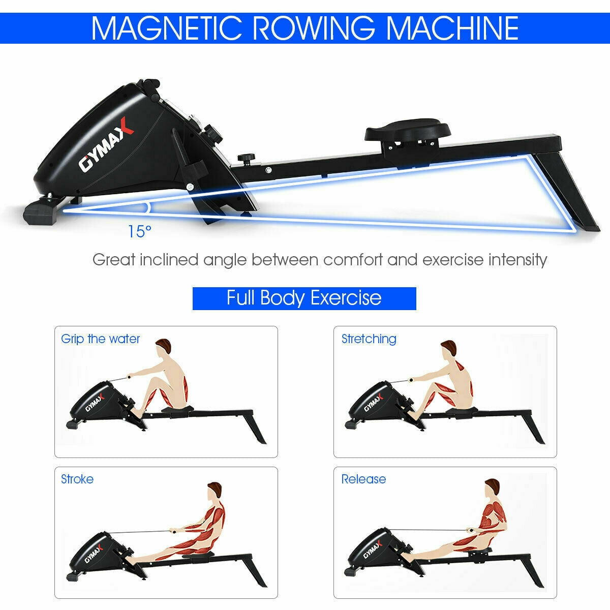 Foldable Magnetic Rowing Machine with 10 Resistance Levels for Home Gym