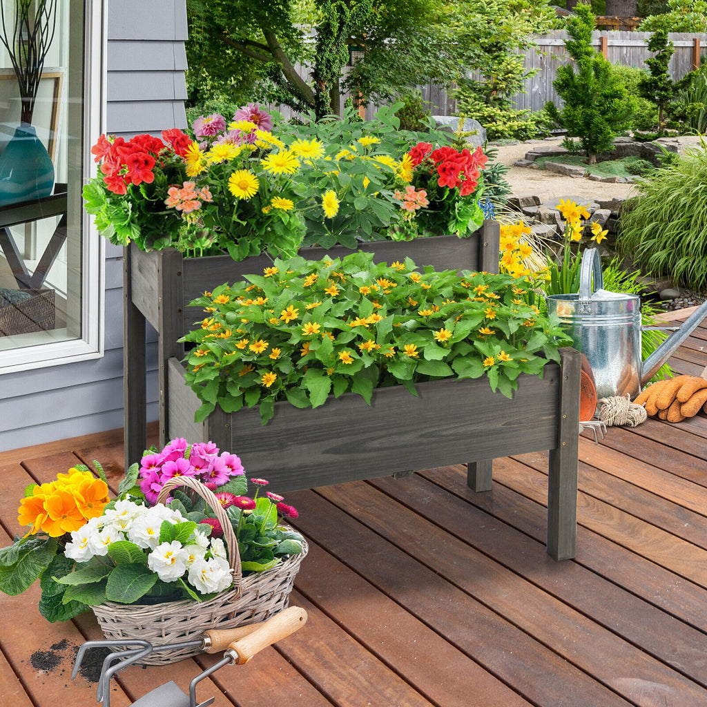 2 Tier Wooden Raised Garden Bed with Legs - Natural