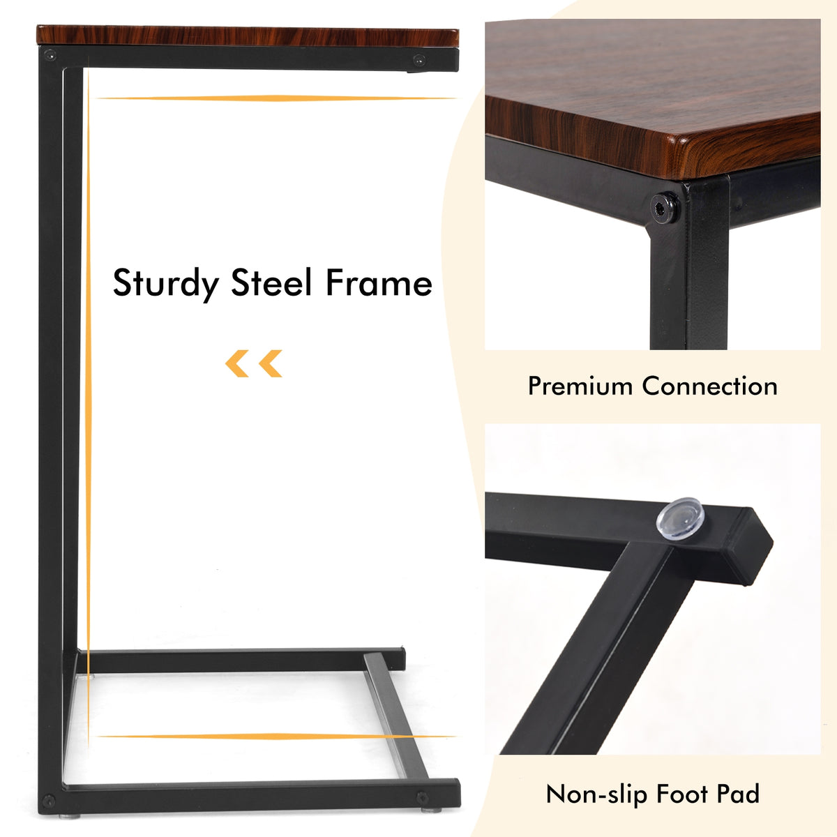 26 Inch Sofa Side Table Laptop Stand - Dark Brown