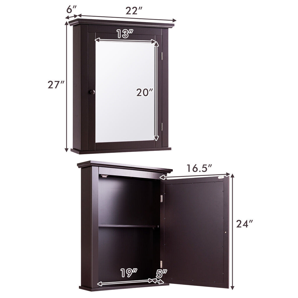 Wall Mount Bathroom Cabinet with Mirror Single Door Brown
