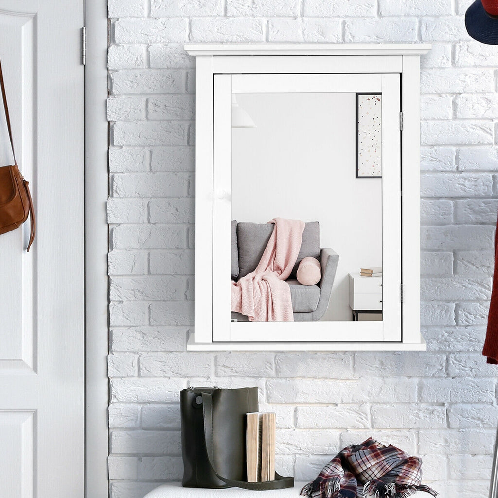 Mirrored Bathroom Cabinet with Adjustable Shelf - White