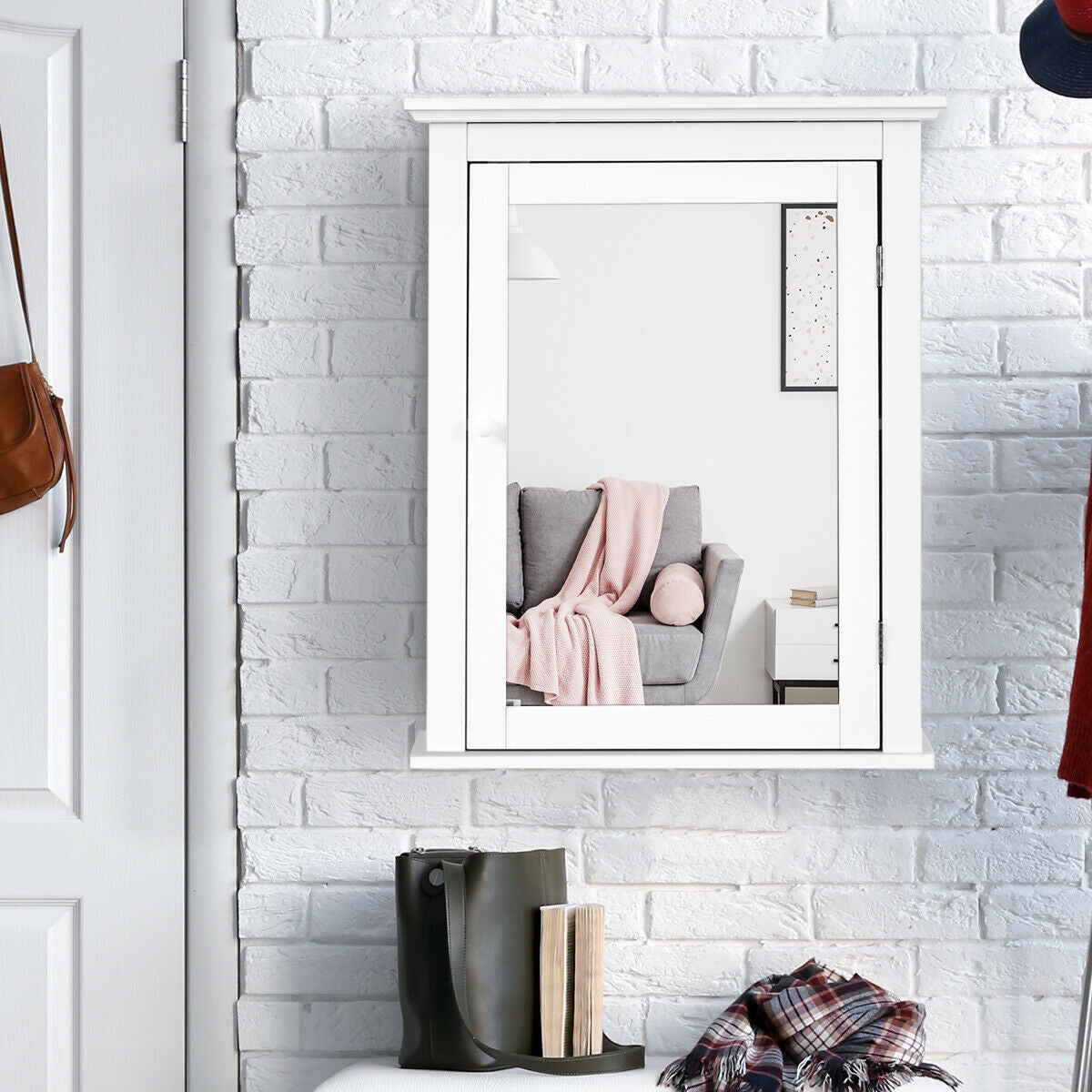 Mirrored Bathroom Cabinet with Adjustable Shelf - White