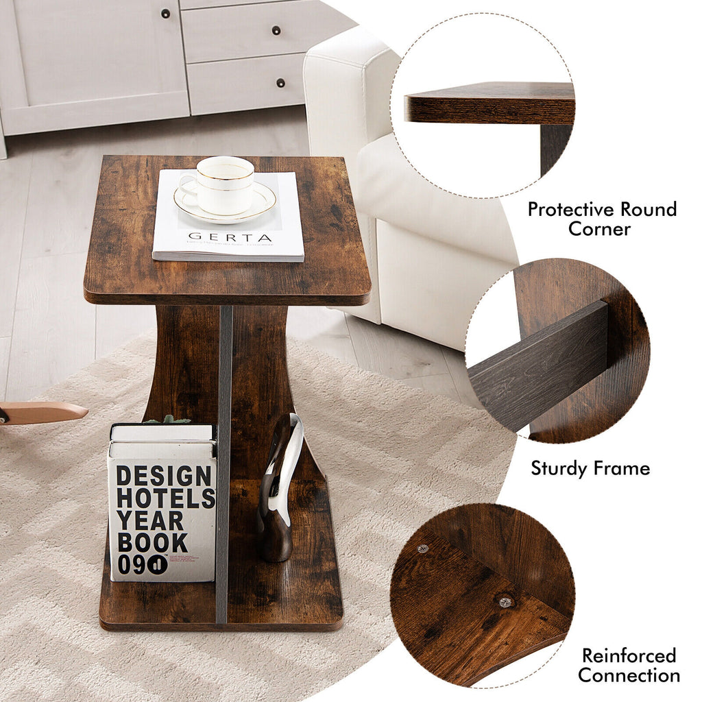 2-Tier Retro End Table, Rustic Brown