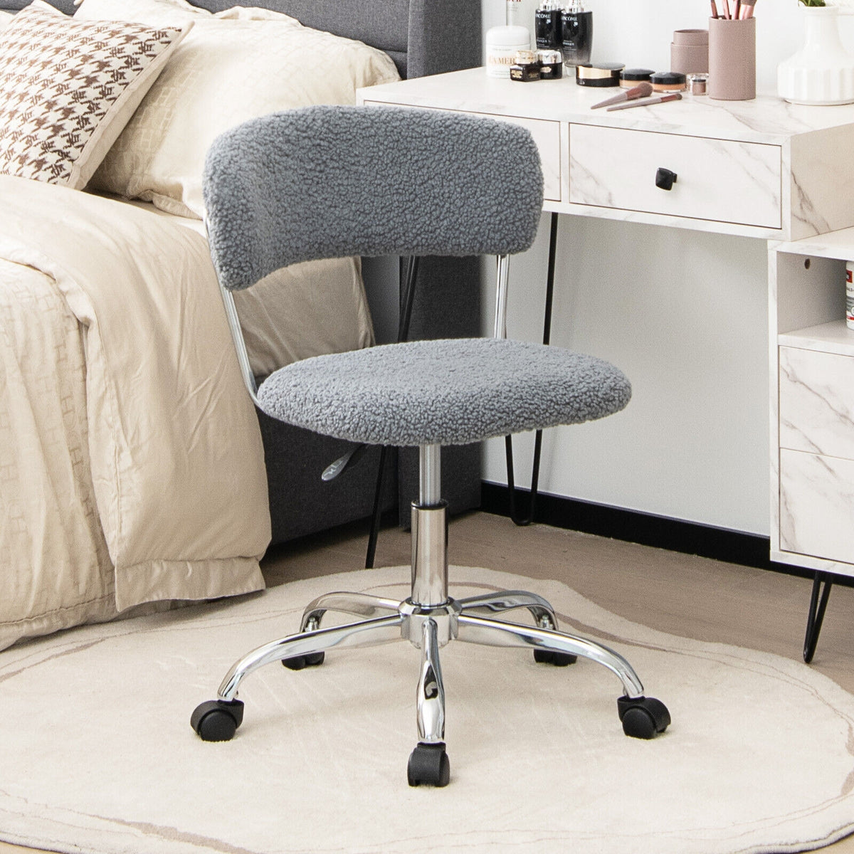 Adjustable Sherpa Office Chair Swivel White