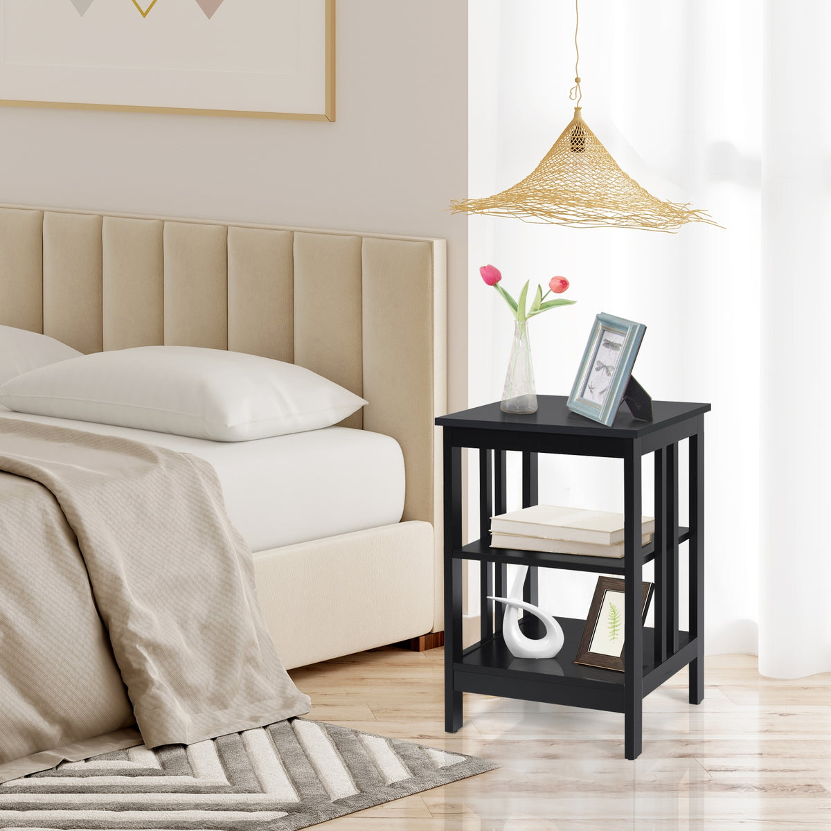 3-Tier Nightstand Sofa Side Table - Black