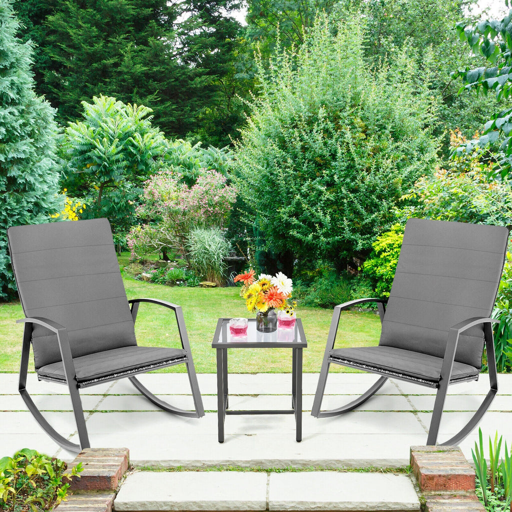 3-Piece Patio Rocking Chair Set with Table - Gray