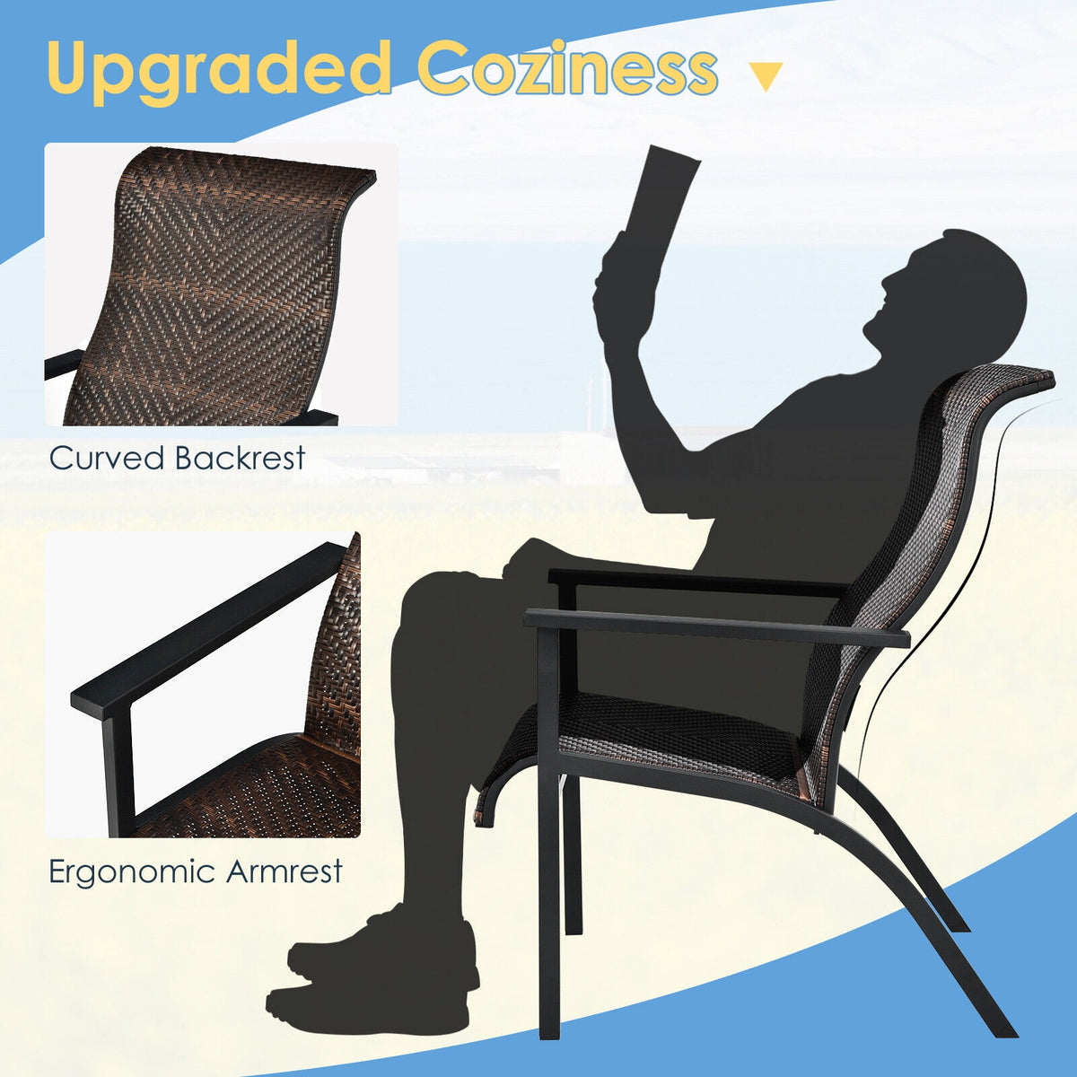 3-Piece Patio Bistro Set with High Backrest - Brown