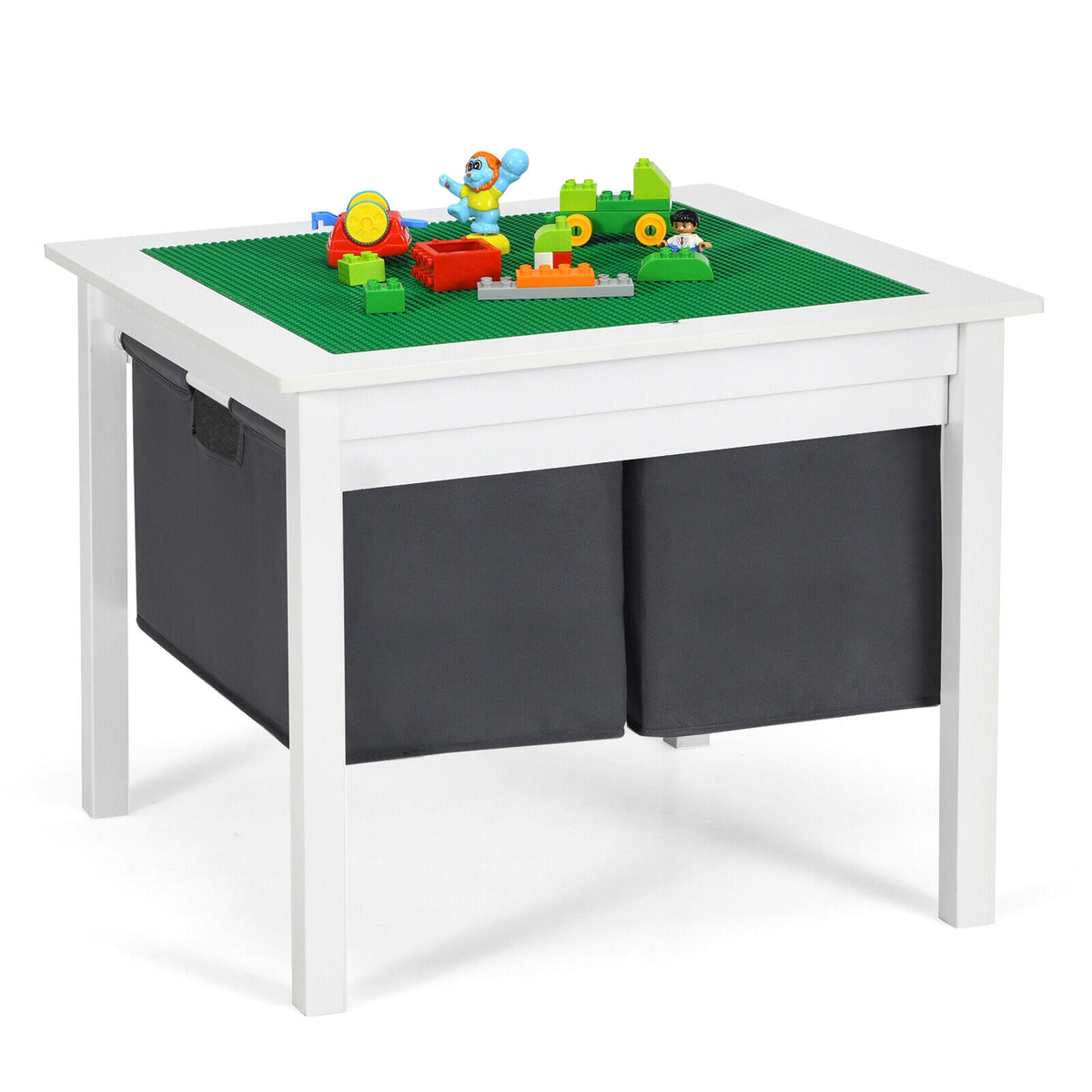 White 2-in-1 Kids Double-Sided Activity Building Block Table with Drawers
