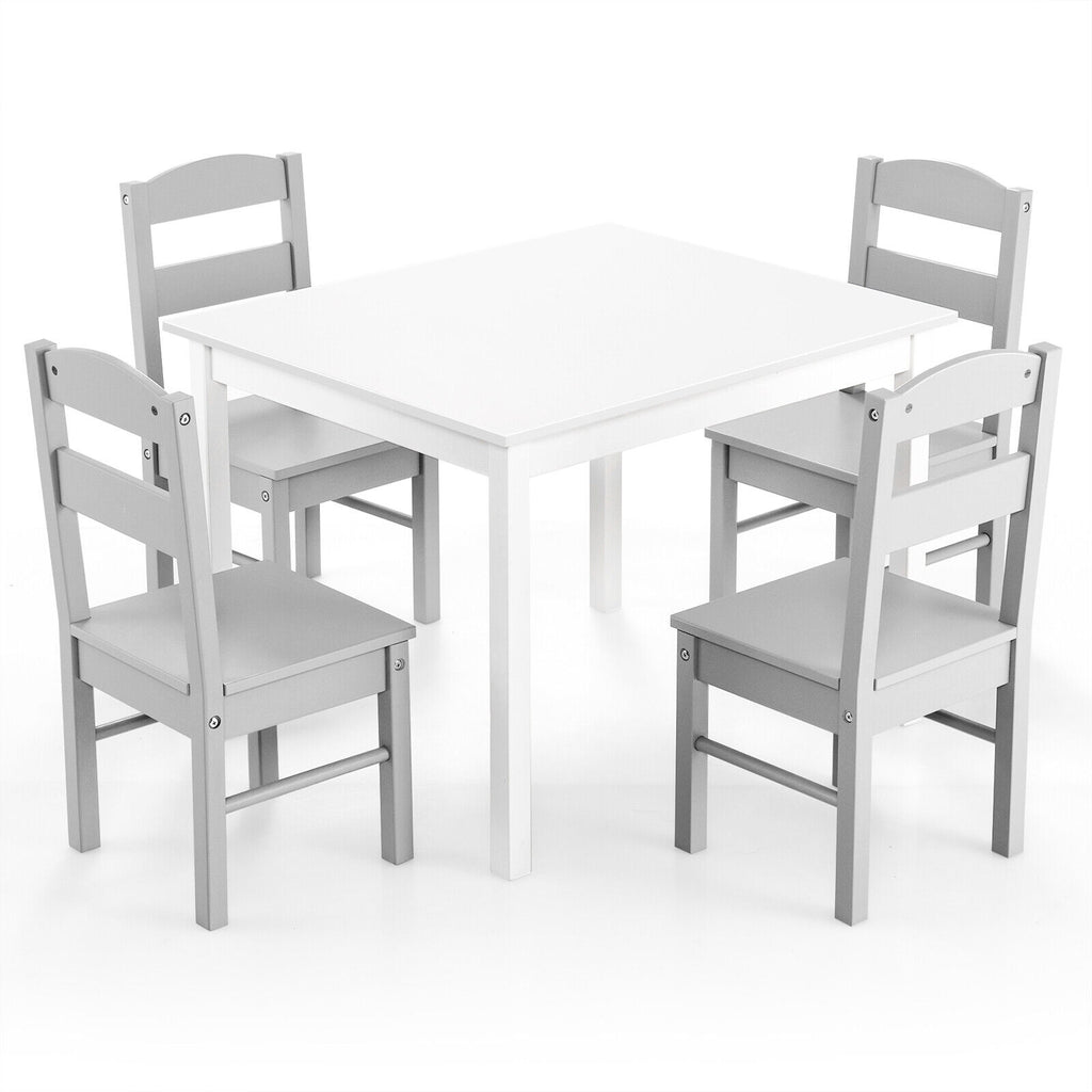 Kids Wooden 5-Piece Table and Chair Set - Rectangular White Playroom Furniture