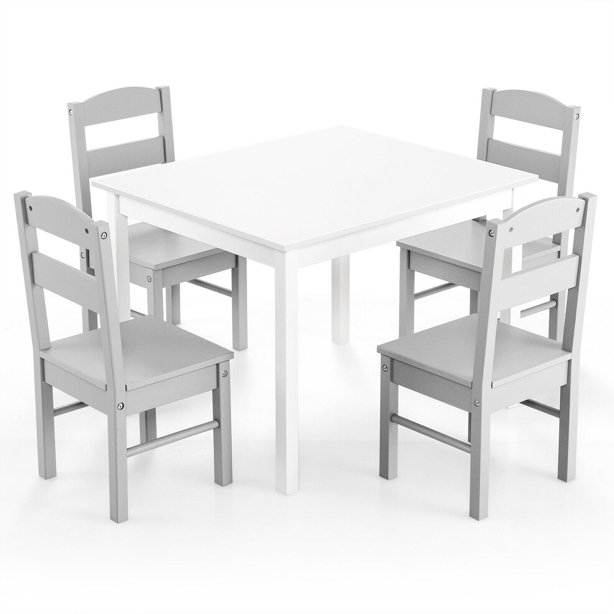 Kids Wooden 5-Piece Table and Chair Set - Rectangular White Playroom Furniture