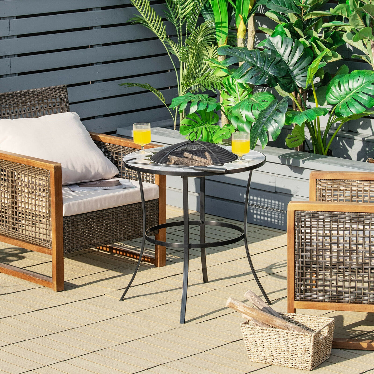 23.5 Inches Round Fire Pit Table with Mesh Cover and Poker