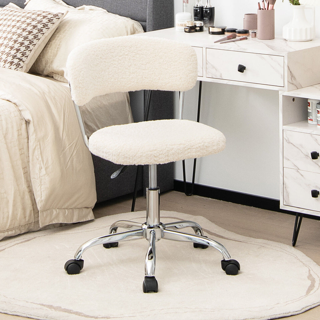 Adjustable Sherpa Office Chair Swivel White
